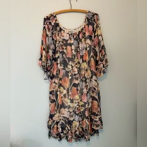 Vanessa Zani Women’s M Floral Chiffon Dress gathered sleeves